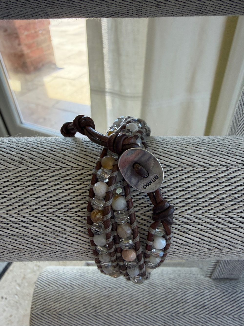 Chan Luu Brown Leather Wrap Bracelet with Neutral Beads